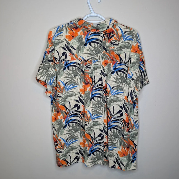 Chico's Tropical Print Linen Blend Short Sleeve Collared Open Neck Top Size L 2 - Picture 2 of 7